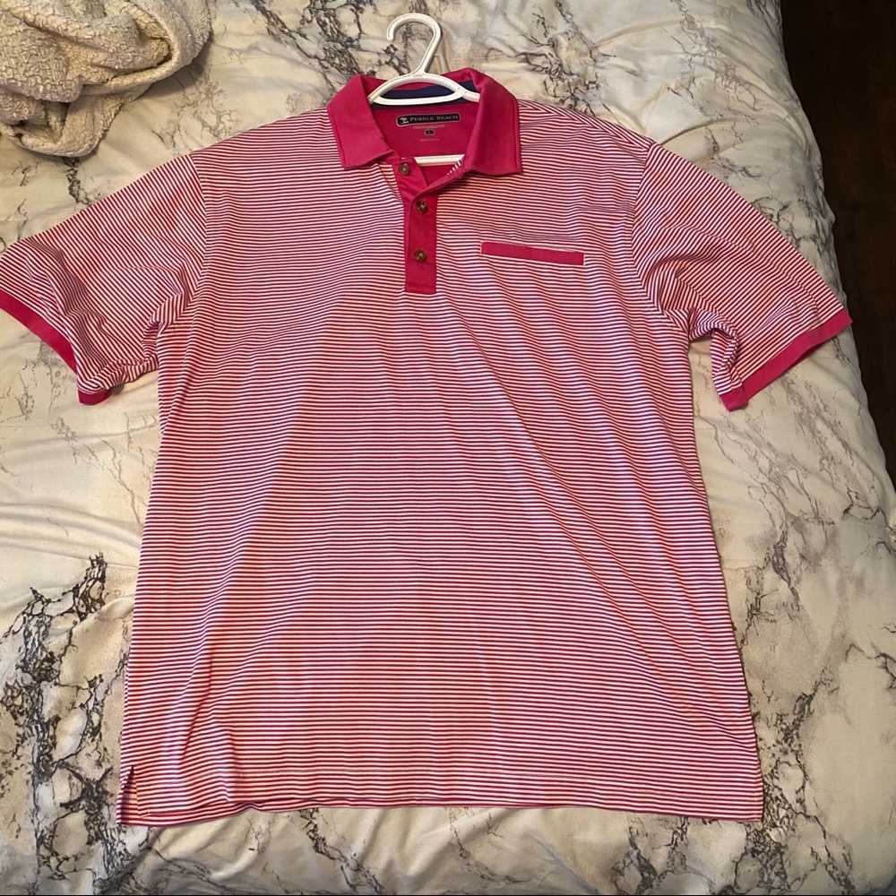 Pebble Beach Golf Shirt- Color Pink Stripes,Size L